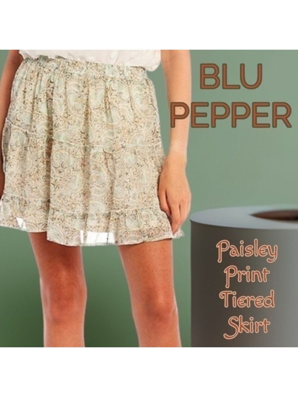 BLU Pepper Juniors Paisley Print Elastic Waist Tiered Skirt